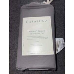 Casaluna Supima Percale Pillowcase Set King Dark Grey